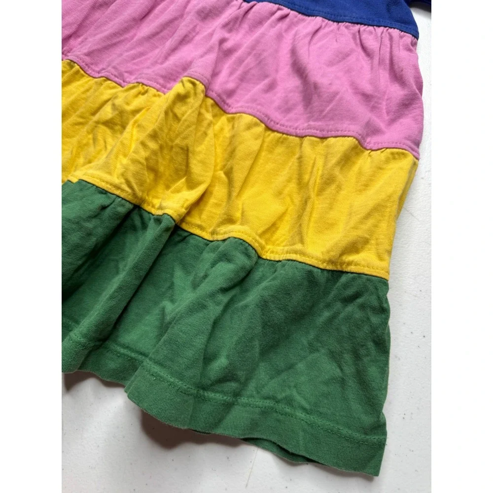 Hanna Andersson Girls 2T Colorblock Tiered Long Sleeve Cotton Dress Multi Color